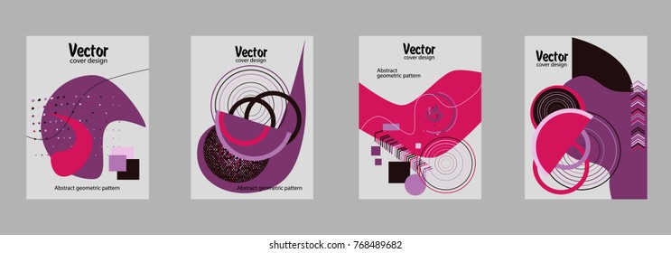 Covers templates set with bauhaus, memphis and hipster style graphic geometric elements. Applicable for placards, brochures, posters, covers and banners.