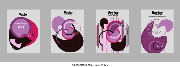 Covers templates set with bauhaus, memphis and hipster style graphic geometric elements. Applicable for placards, brochures, posters, covers and banners.