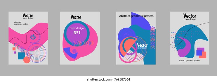 Covers templates set with bauhaus, memphis and hipster style graphic geometric elements. Applicable for placards, brochures, posters, covers and banners.