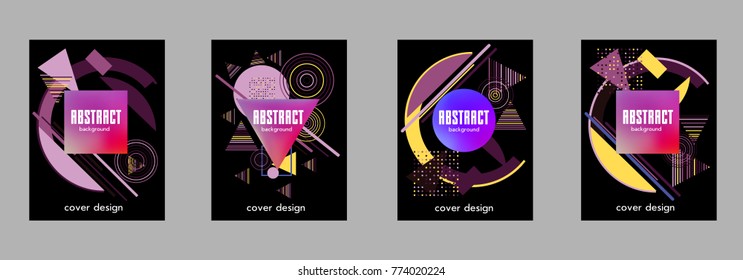 Covers templates set with bauhaus, memphis and hipster style graphic geometric elements. Applicable for placards, brochures, posters, covers and banners.