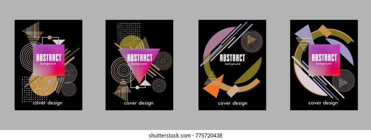 Covers templates set with bauhaus, memphis and hipster style graphic geometric elements. Applicable for placards, brochures, posters, covers and banners.