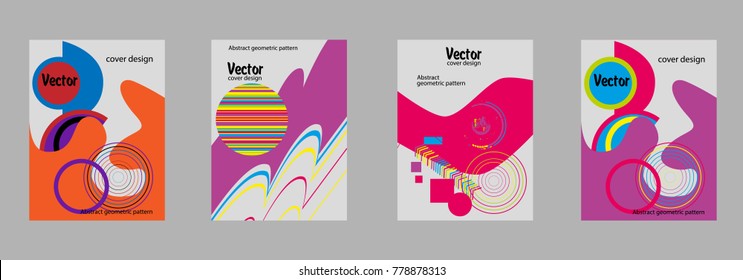 Covers templates set with bauhaus, memphis and hipster style graphic geometric elements. Applicable for placards, brochures, posters, covers and banners.