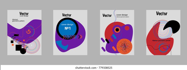Covers templates set with bauhaus, memphis and hipster style graphic geometric elements. Applicable for placards, brochures, posters, covers and banners.