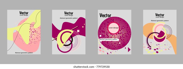 Covers templates set with bauhaus, memphis and hipster style graphic geometric elements. Applicable for placards, brochures, posters, covers and banners.