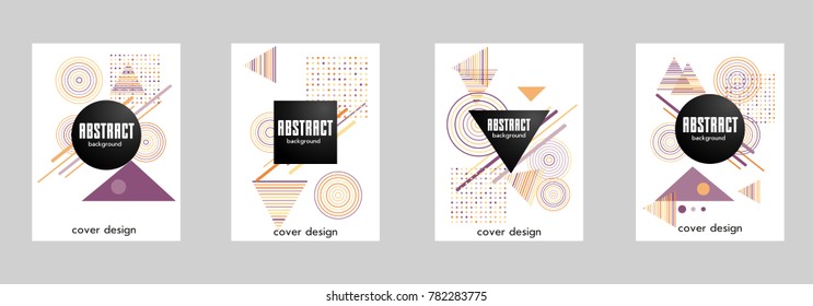 Covers templates set with bauhaus, memphis and hipster style graphic geometric elements. Applicable for placards, brochures, posters, covers and banners.