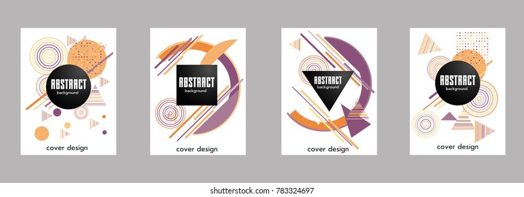 Covers templates set with bauhaus, memphis and hipster style graphic geometric elements. Applicable for placards, brochures, posters, covers and banners.