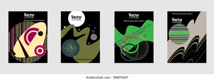 Covers templates set with bauhaus, memphis and hipster style graphic geometric elements. Applicable for placards, brochures, posters, covers and banners.