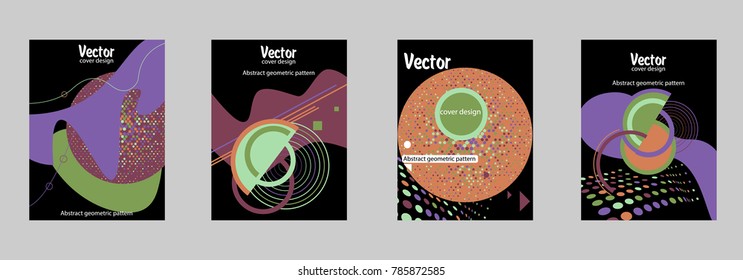 Covers templates set with bauhaus, memphis and hipster style graphic geometric elements. Applicable for placards, brochures, posters, covers and banners.