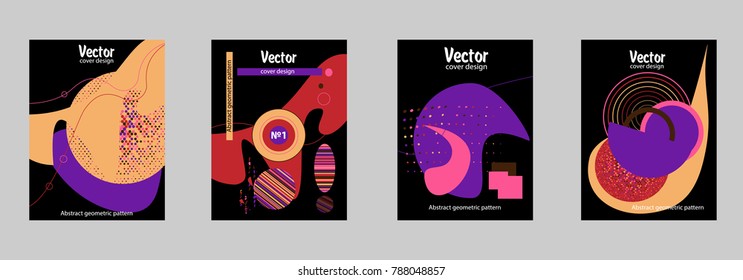 Covers templates set with bauhaus, memphis and hipster style graphic geometric elements. Applicable for placards, brochures, posters, covers and banners.