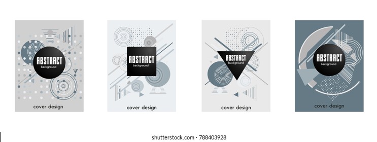 Covers templates set with bauhaus, memphis and hipster style graphic geometric elements. Applicable for placards, brochures, posters, covers and banners.