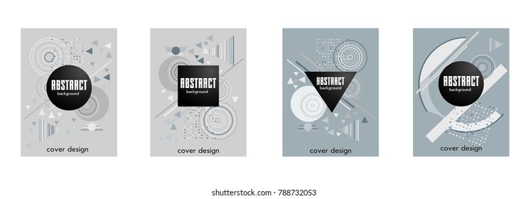 Covers templates set with bauhaus, memphis and hipster style graphic geometric elements. Applicable for placards, brochures, posters, covers and banners.