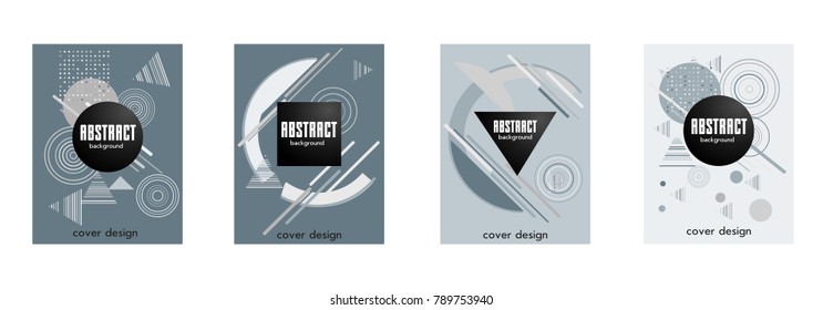 Covers templates set with bauhaus, memphis and hipster style graphic geometric elements. Applicable for placards, brochures, posters, covers and banners.
