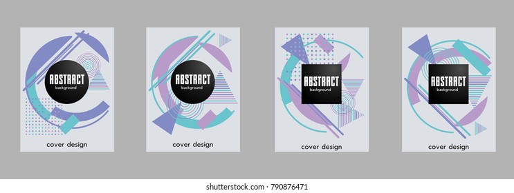 Covers templates set with bauhaus, memphis and hipster style graphic geometric elements. Applicable for placards, brochures, posters, covers and banners.