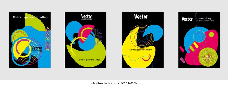 Covers templates set with bauhaus, memphis and hipster style graphic geometric elements. Applicable for placards, brochures, posters, covers and banners.