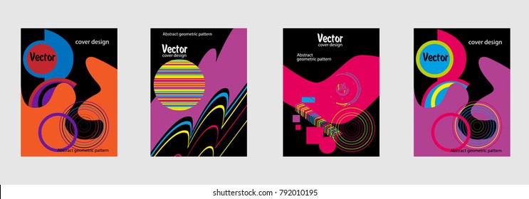 Covers templates set with bauhaus, memphis and hipster style graphic geometric elements. Applicable for placards, brochures, posters, covers and banners.