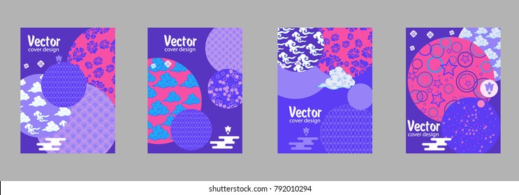 Covers templates set with bauhaus, memphis and hipster style graphic geometric elements. Applicable for placards, brochures, posters, covers and banners.