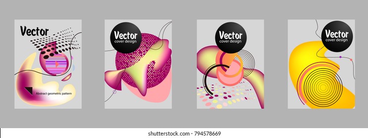 Covers templates set with bauhaus, memphis and hipster style graphic geometric elements. Applicable for placards, brochures, posters, covers and banners.