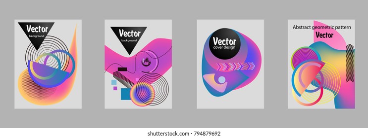 Covers templates set with bauhaus, memphis and hipster style graphic geometric elements. Applicable for placards, brochures, posters, covers and banners.