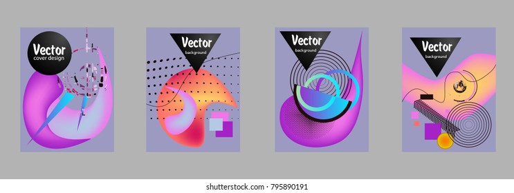 Covers templates set with bauhaus, memphis and hipster style graphic geometric elements. Applicable for placards, brochures, posters, covers and banners
