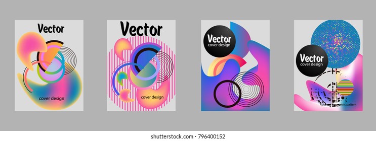 Covers templates set with bauhaus, memphis and hipster style graphic geometric elements. Applicable for placards, brochures, posters, covers and banners.