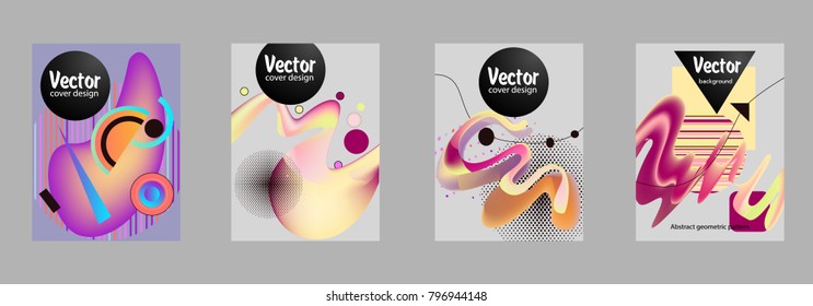 Covers templates set with bauhaus, memphis and hipster style graphic geometric elements. Applicable for placards, brochures, posters, covers and banners.