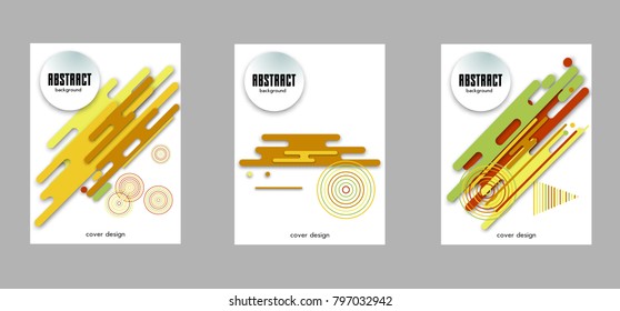 Covers templates set with bauhaus, memphis and hipster style graphic geometric elements. Applicable for placards, brochures, posters, covers and banners.