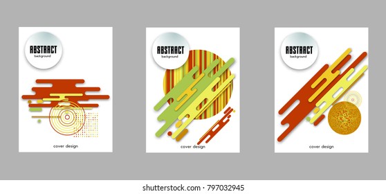 Covers templates set with bauhaus, memphis and hipster style graphic geometric elements. Applicable for placards, brochures, posters, covers and banners.