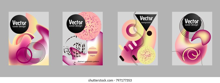 Covers templates set with bauhaus, memphis and hipster style graphic geometric elements. Applicable for placards, brochures, posters, covers and banners.