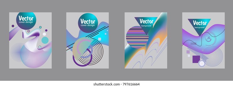Covers templates set with bauhaus, memphis and hipster style graphic geometric elements. Applicable for placards, brochures, posters, covers and banners.