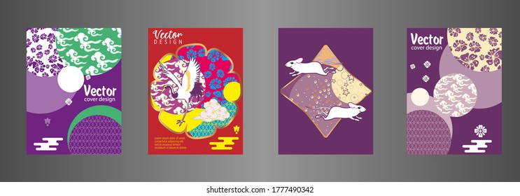Covers templates set with clouds, funny mouse, stork, and Patterns in Modern Style, geometric ornate shapes. Applicable for placards, brochures, posters, covers and banners.
