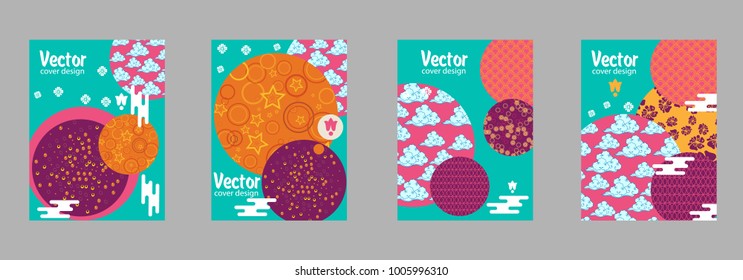 Covers templates set with Clouds and Patterns in Modern Style, geometric ornate shapes. Applicable for placards, brochures, posters, covers and banners.