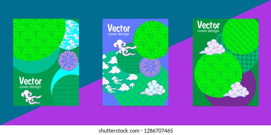 Covers templates set with Clouds and Patterns in Modern Style, geometric ornate shapes. Applicable for placards, brochures, posters, covers and banners.