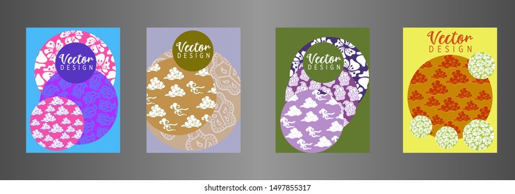 Covers templates set with Clouds and Patterns in Modern Style, geometric ornate shapes. Applicable for placards, brochures, posters, covers and banners.