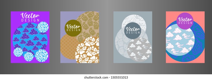 Covers templates set with Clouds and Patterns in Modern Style, geometric ornate shapes. Applicable for placards, brochures, posters, covers and banners.