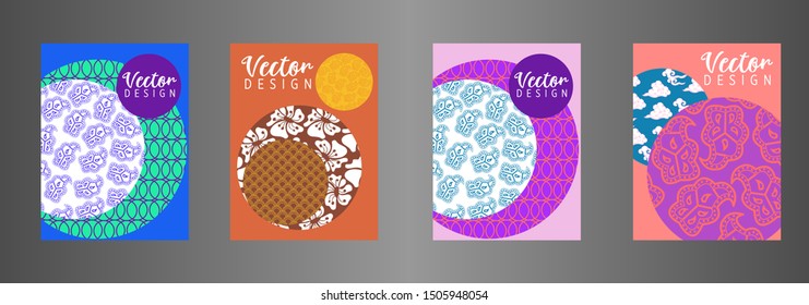 Covers templates set with Clouds and Patterns in Modern Style, geometric ornate shapes. Applicable for placards, brochures, posters, covers and banners.