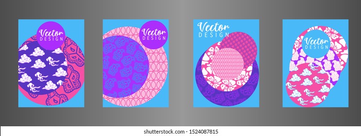 Covers templates set with Clouds and Patterns in Modern Style, geometric ornate shapes. Applicable for placards, brochures, posters, covers and banners.