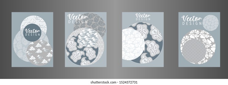 Covers templates set with Clouds and Patterns in Modern Style, geometric ornate shapes. Applicable for placards, brochures, posters, covers and banners.