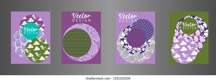 Covers templates set with Clouds and Patterns in Modern Style, geometric ornate shapes. Applicable for placards, brochures, posters, covers and banners.