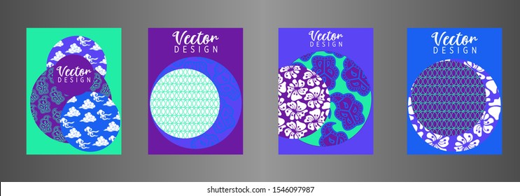 Covers templates set with Clouds and Patterns in Modern Style, geometric ornate shapes. Applicable for placards, brochures, posters, covers and banners.