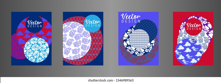 Covers templates set with Clouds and Patterns in Modern Style, geometric ornate shapes. Applicable for placards, brochures, posters, covers and banners.