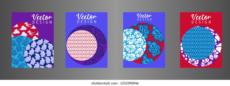 Covers templates set with Clouds and Patterns in Modern Style, geometric ornate shapes. Applicable for placards, brochures, posters, covers and banners.