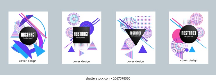 Covers templates set with geometric elements. Applicable for placards, brochures, posters, covers and banners.
