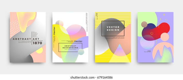 Covers templates set with geometric elements and patterns backgrounds for posters, flyers, placards, banners and brochures. Vector illustrations.