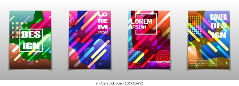 Covers templates set with graphic geometric elements. Applicable for brochures, posters, covers and banners. Vector illustrations.