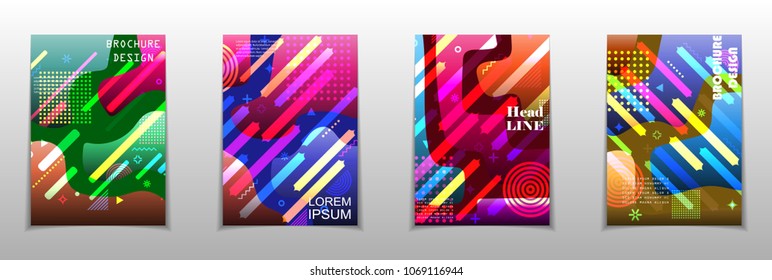 Covers templates set with graphic geometric elements. Applicable for brochures, posters, covers and banners. Vector illustrations.