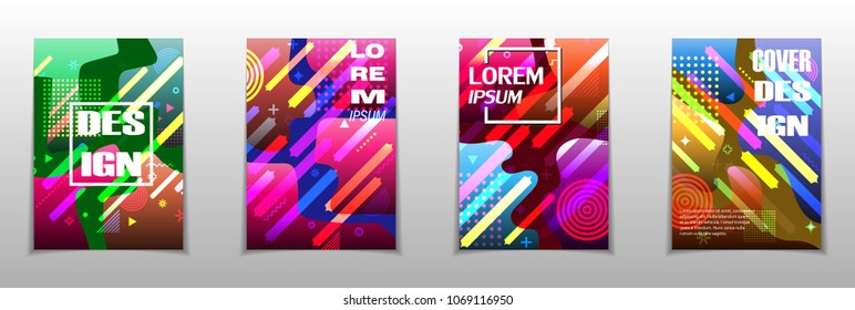 Covers templates set with graphic geometric elements. Applicable for brochures, posters, covers and banners. Vector illustrations.