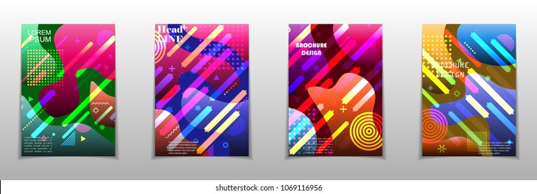 Covers templates set with graphic geometric elements. Applicable for brochures, posters, covers and banners. Vector illustrations.