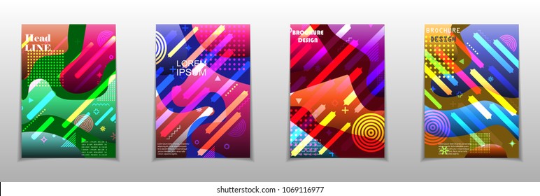 Covers templates set with graphic geometric elements. Applicable for brochures, posters, covers and banners. Vector illustrations.