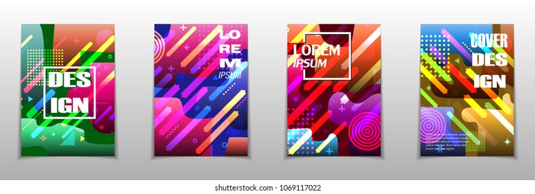 Covers templates set with graphic geometric elements. Applicable for brochures, posters, covers and banners. Vector illustrations.