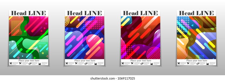 Covers templates set with graphic geometric elements. Applicable for brochures, posters, covers and banners. Vector illustrations.